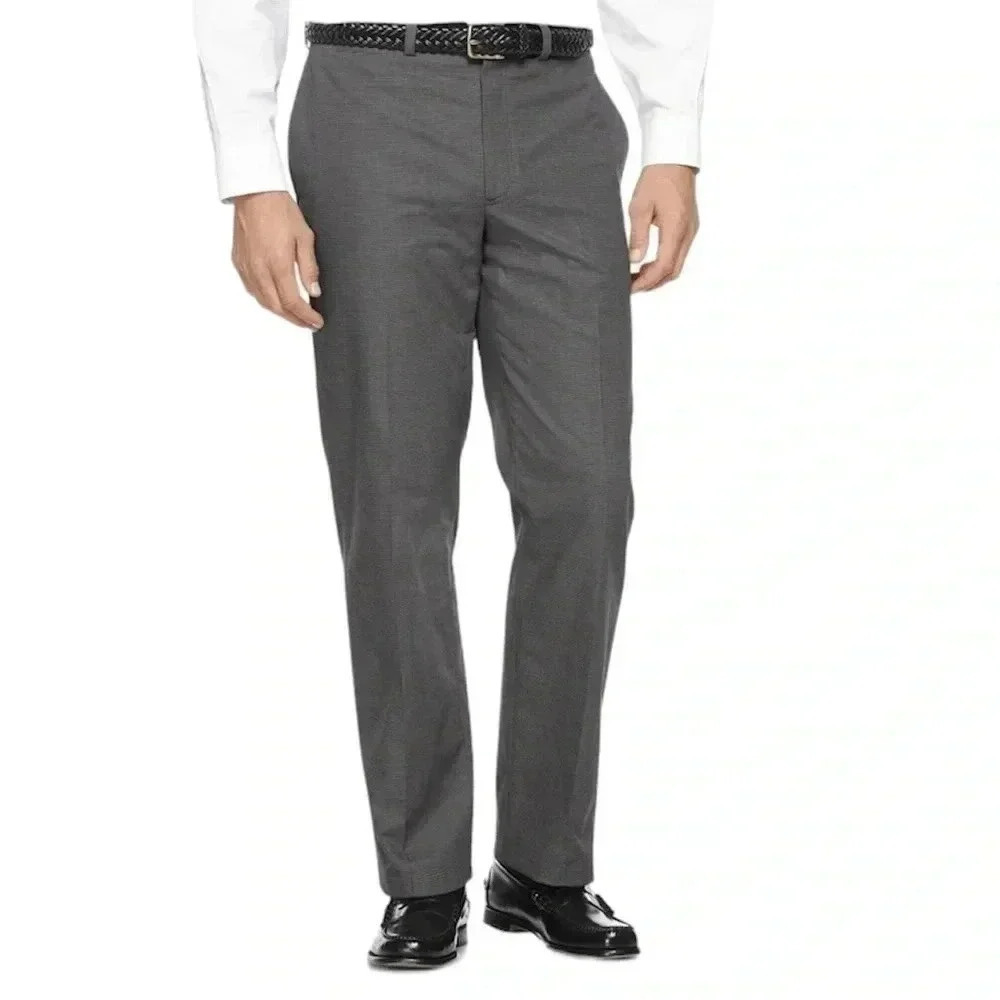Men's Wrinkle-Free Dress Chinos, Classic Fit Plain Front Plaid